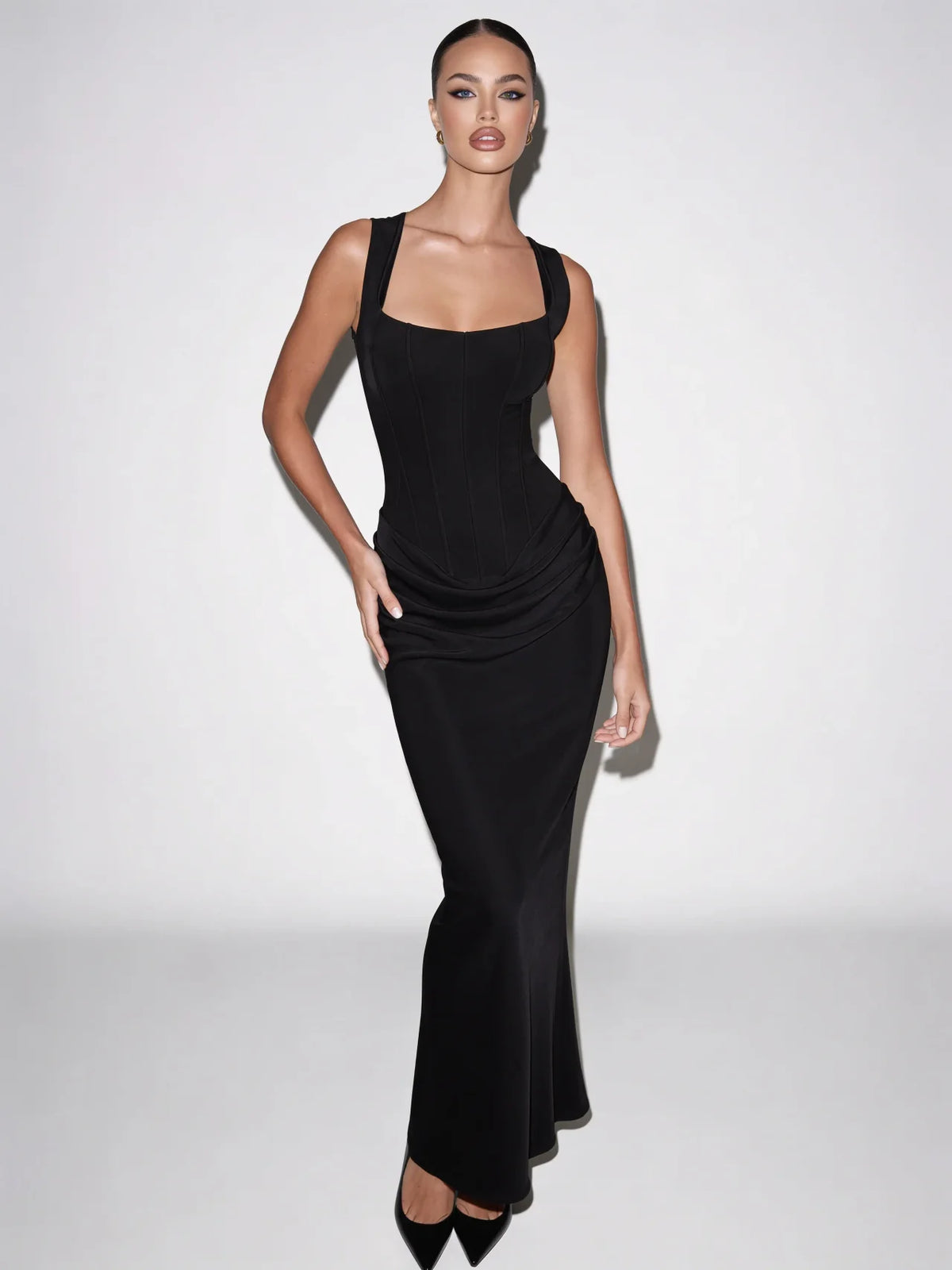 Aveline Maxi Dress in Black - front view
